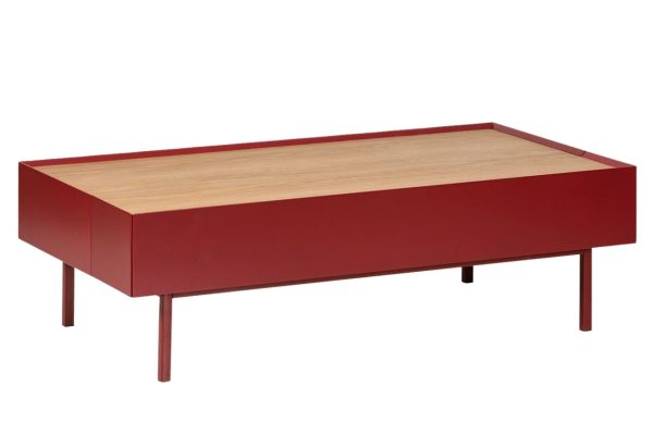 Tmavě červený dubový konferenční stolek Teulat Arista 110 x 60 cm  - Šířka110 cm- Hloubka 60 cm