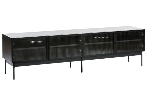 Černý dubový TV stolek Teulat Blur 180 x 40 cm  - Šířka180 cm- Hloubka 40 cm