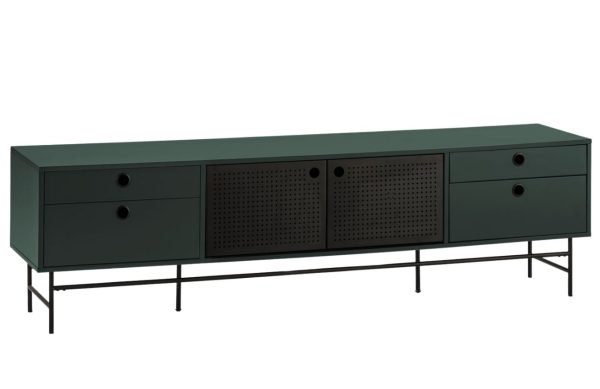 Tmavě zelený lakovaný TV stolek Teulat Punto 180 x 40 cm  - Šířka180 cm- Hloubka 40 cm