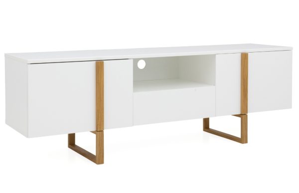 Matně bílý lakovaný dřevěný TV stolek Tenzo Birka 177 x 43 cm  - Výška59 cm- Šířka 177 cm