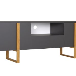 Matně antracitově šedý lakovaný dřevěný TV stolek Tenzo Birka 177 x 43 cm  - Výška59 cm- Šířka 177 cm