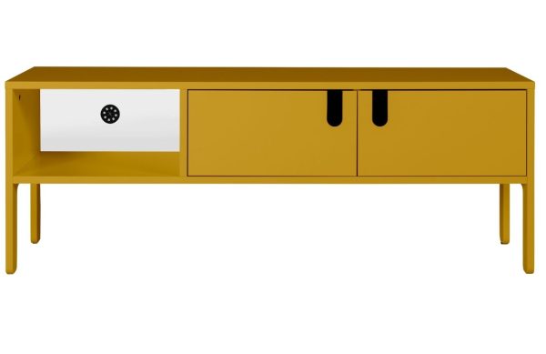 Matně hořčicově žlutý lakovaný TV stolek Tenzo Uno 137 x 40 cm  - Výška50 cm- Šířka 137 cm