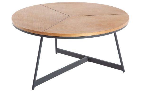 Moebel Living Dubový konferenční stolek Pagli 80 cm s kovovou podnoží  - Průměr80 cm- Výška 42 cm