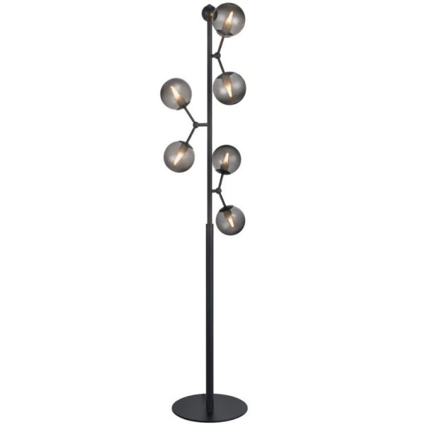 Kouřově šedá skleněná stojací lampa Halo Design Atom 155 cm  - Výška155 cm- Průměr 37 cm