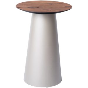 Hnědý dubový odkládací stolek Marco Barotti 45 cm s matnou stříbrnou podnoží  - Výška61 cm- Průměr 45 cm