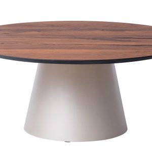 Hnědý dubový konferenční stolek Marco Barotti 90 cm s matnou stříbrnou podnoží  - Výška37 cm- Průměr 90 cm