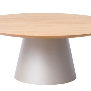 Dubový konferenční stolek Marco Barotti 90 cm s matnou stříbrnou podnoží  - Výška37 cm- Průměr 90 cm
