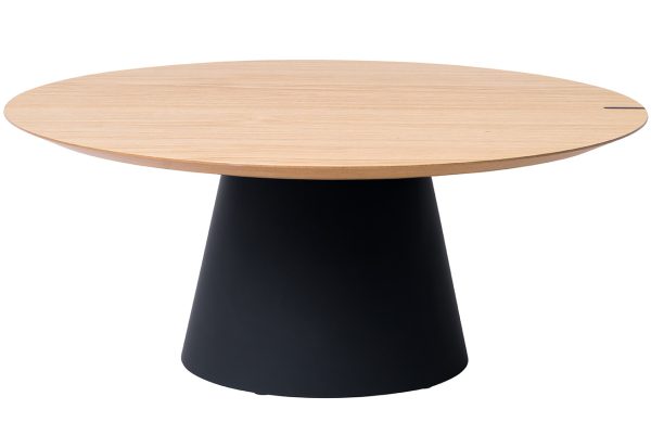 Dubový konferenční stolek Marco Barotti 90 cm s matnou černou podnoží  - Výška37 cm- Průměr 90 cm