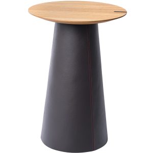 Dubový odkládací stolek Marco Barotti 45 cm s koženou podnoží  - Výška61 cm- Průměr 45 cm