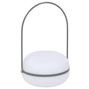Bílo zelená plastová přenosná venkovní lampa Kave Home Tea  - Výška28 cm- Průměr 18 cm