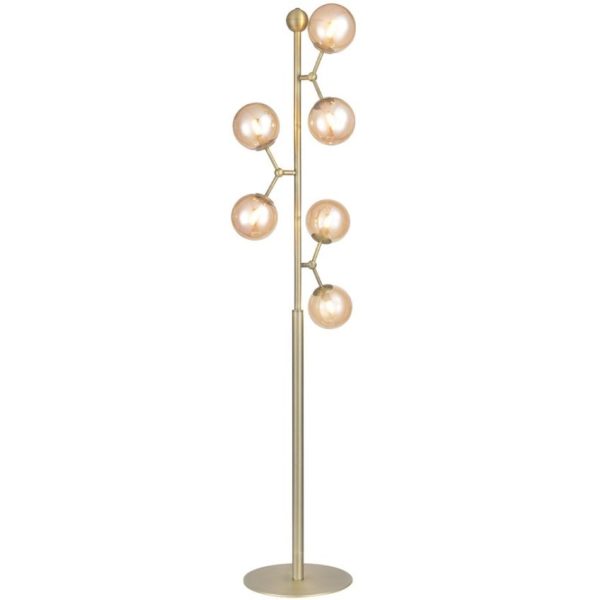 Jantarově hnědá skleněná stojací lampa Halo Design Atom 155 cm  - Výška155 cm- Průměr 37 cm