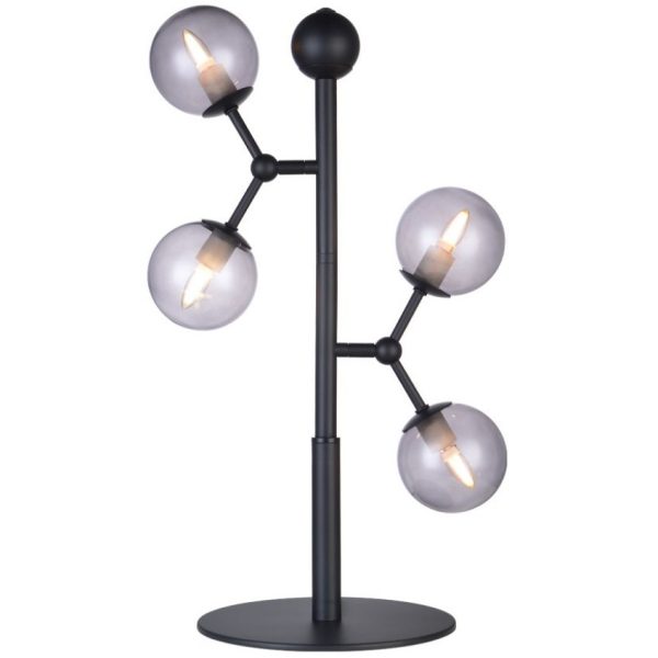 Kouřově šedá skleněná stolní lampa Halo Design Atom  - Výška52 cm- Průměr 22 cm