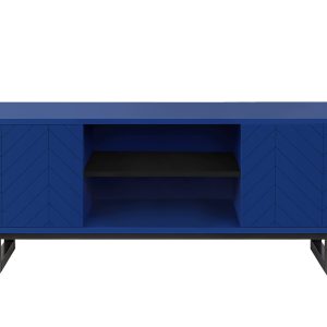 Tmavě modrý lakovaný rýhovaný TV stolek Woodman Camden 150 x 40 cm  - Výška50 cm- Šířka 150 cm
