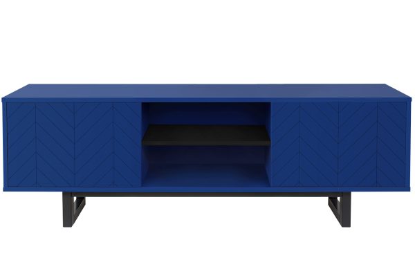 Tmavě modrý lakovaný rýhovaný TV stolek Woodman Camden 150 x 40 cm  - Výška50 cm- Šířka 150 cm