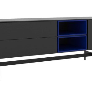Take Me Home Černo modrý dubový TV stolek Maya 180 x 50 cm  - Šířka180 cm- Hloubka 50 cm