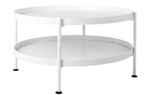 Nordic Design Bílý kovový konferenční stolek Nollan 60 cm s policí  - Průměr60 cm- Výška 45 cm