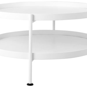 Nordic Design Bílý kovový konferenční stolek Nollan 80 cm s policí  - Průměr80 cm- Výška 45 cm
