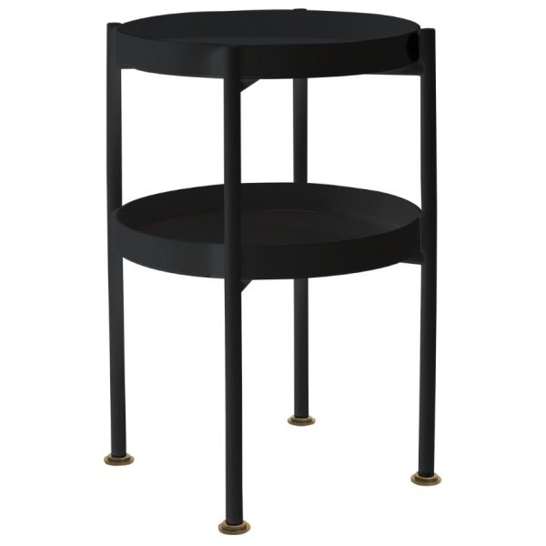 Nordic Design Černý kovový odkládací stolek Nollan 40 cm s policí  - Průměr40 cm- Výška 60 cm
