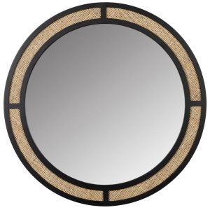 White Label Černé kovové závěsné zrcadlo WLL AIDA 76 cm  - Průměr76 cm- Hloubka 2 cm