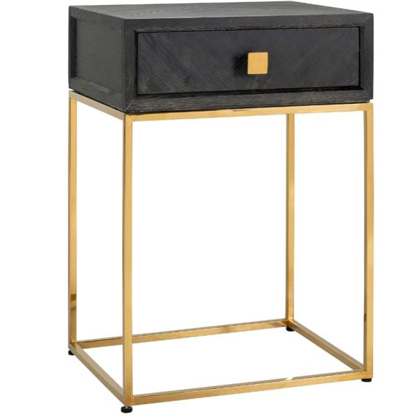 Černo zlatý dubový noční stolek Richmond Blackbone 50 x 40 cm  - Výška71 cm- Šířka 50 cm