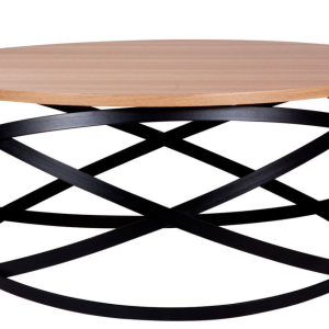 Dubový konferenční stolek s černou podnoží Somcasa Dario 80 cm  - Výška34 cm- Průměr 80 cm
