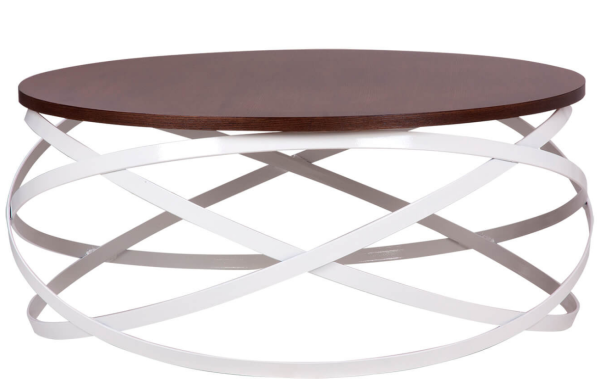 Ořechový konferenční stolek s bílou podnoží Somcasa Dario 80 cm  - Výška34 cm- Průměr 80 cm