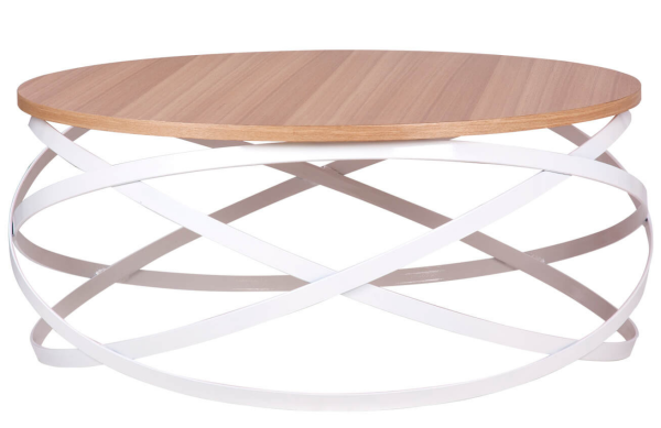 Dubový konferenční stolek s bílou podnoží Somcasa Dario 80 cm  - Výška34 cm- Průměr 80 cm