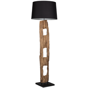 Moebel Living Dřevěná stojací lampa  s černým stínidlem Aranka 177 cm  - Výška177 cm- Šířka 55 cm