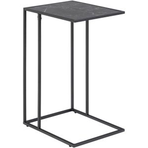 Scandi Černý kovový odkládací stolek s mramorovým dekorem Rowan 43 x 35 cm  - Šířka43 cm- Hloubka 35 cm