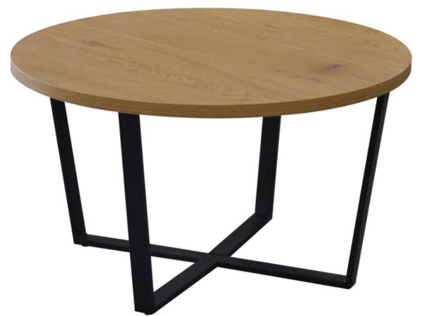Scandi Dubový konferenční stolek s kovovou podnoží Calvin 77 cm  - Průměr77 cm- Výška 44 cm