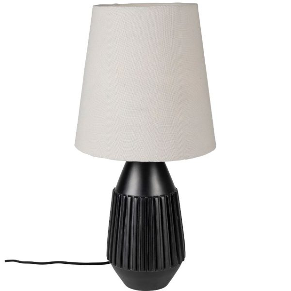 White Label Černá kovová stolní lampa WLL AYSA s bavlněným stínidlem  - Výška52 cm- Průměr 25 cm