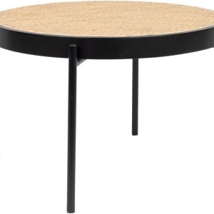 Černý dřevěný konferenční stolek ZUIVER SPIKE 65 cm s ratanovým výpletem  - Výška40 cm- Průměr 65 cm