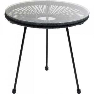 Kare Design Skleněný zahradní odkládací stolek Acapulco s černým výpletem  - Výška53 cm- Průměr 54 cm
