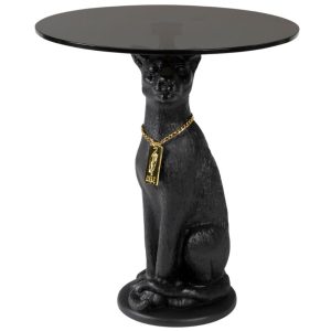 Černý odkládací stolek Bold Monkey Proudly Crowned Panther 40 cm se skleněnou deskou  - Výška45 cm- Průměr 40 cm