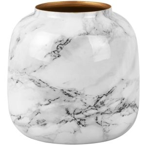 Time for home Bílá mramorová kovová váza Melias L 18 cm  - Výška18 cm- Průměr 17