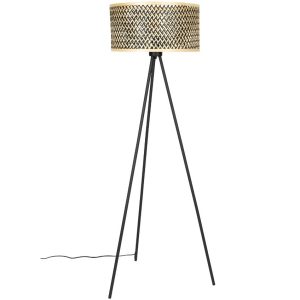 White Label Černá kovová stojací lampa WLL Isla 146 cm s bambusovým stínidlem  - Výška146 cm- Průměr 60 cm