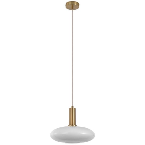 Nordic Living Bílo zlatá skleněná závěsná lampa Tabea 28 cm  - Výška stínidla20 cm- Průměr stínidla 28 cm