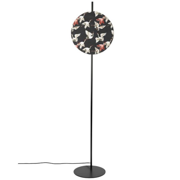 White Label Černá bavlněná stojací lampa WLL JAYLEE 160 cm s potiskem  - Výška160 cm- Šířka 38 cm