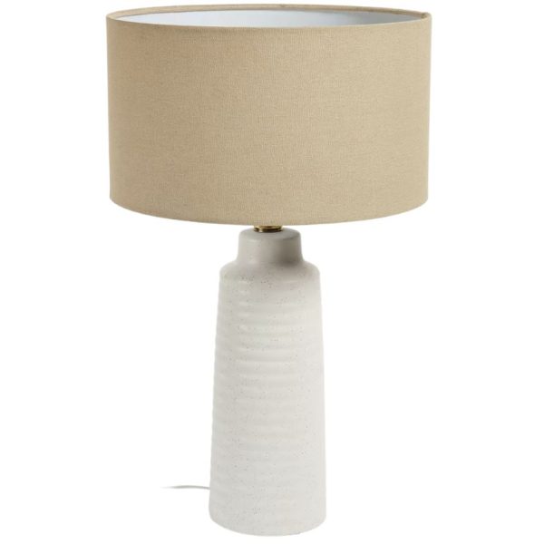 Bílá keramická stolní lampa Kave Home Mijal se lněným stínidlem  - Výška58 cm- Průměr 35 cm