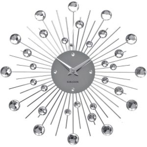 Time for home Stříbrné kulaté nástěnné hodiny Nessi 30 cm  - Průměr30 cm- Hloubka 4 cm