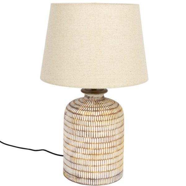 Béžová keramická stolní lampa DUTCHBONE RUSSEL se lněným stínidlem  - Výška62 cm- Průměr 38 cm