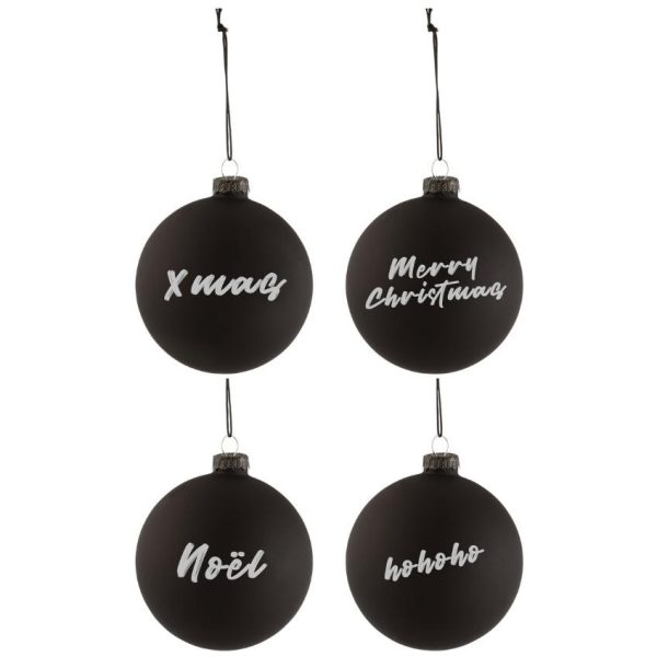 Set čtyř černých skleněných vánočních ozdob J-Line Hitam 10 cm  - průměr10 cm- ozdoba Sklo