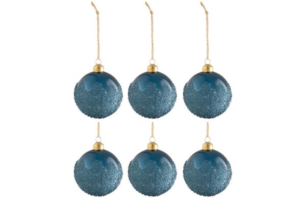 Set šesti modrých skleněných vánočních ozdob J-Line Natal 8 cm  - průměr8 cm- ozdoba Sklo