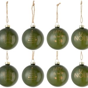 Set osmi zelených skleněných vánočních ozdob J-Line Gore 8