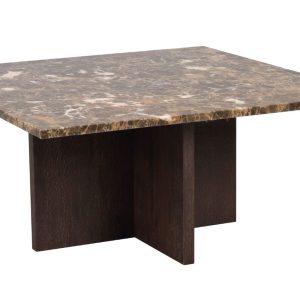 Hnědý mramorový konferenční stolek ROWICO BROOKSVILLE 90 x 90 cm s hnědou podnoží  - Výška42 cm- Šířka 90 cm