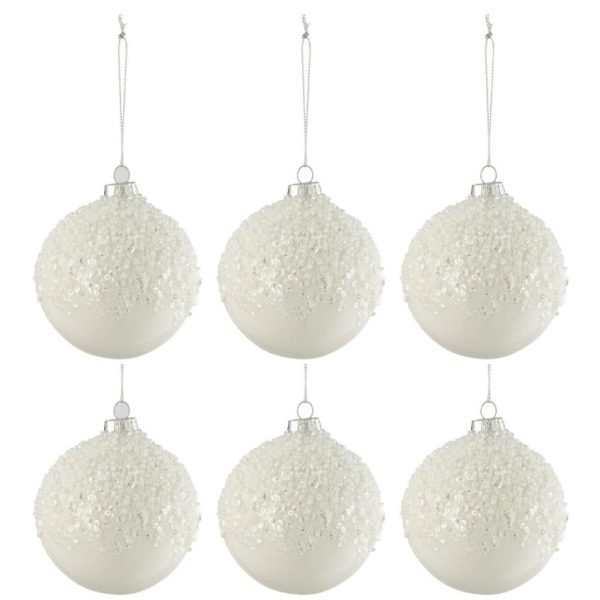 Set šesti bílých skleněných vánočních ozdob J-Line Snow Ball 9 cm  - výška10 cm- průměr 9 cm