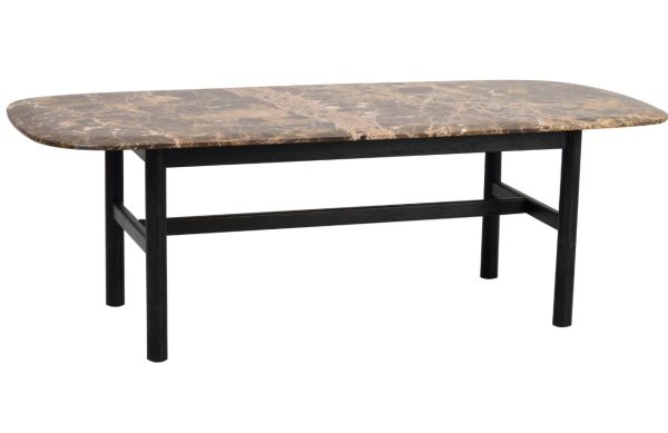 Hnědý mramorový konferenční stolek ROWICO HAMMOND 135 x 62 cm s černou podnoží  - Výška45 cm- Šířka 135 cm