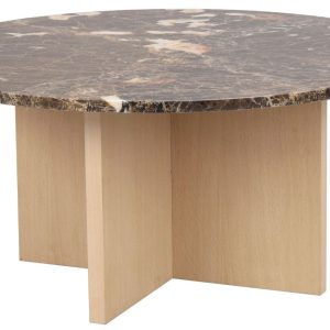 Hnědý mramorový konferenční stolek ROWICO BROOKSVILLE 90 cm  - Výška42 cm- Průměr 90 cm