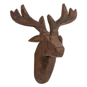 Hoorns Hnědá dřevěná nástěnná hlava jelena John 36 x 34 x 17 cm  - Výška36 cm- Šířka 34 cm