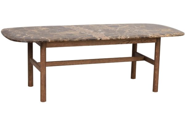 Hnědý mramorový konferenční stolek ROWICO HAMMOND 135 x 62 cm s hnědou podnoží  - Výška45 cm- Šířka 135 cm